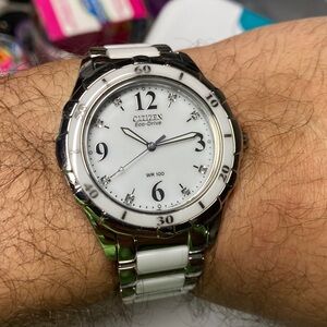 Citizen Eco Drive, white dial with white ceramic accents/bezel, E031-s079284